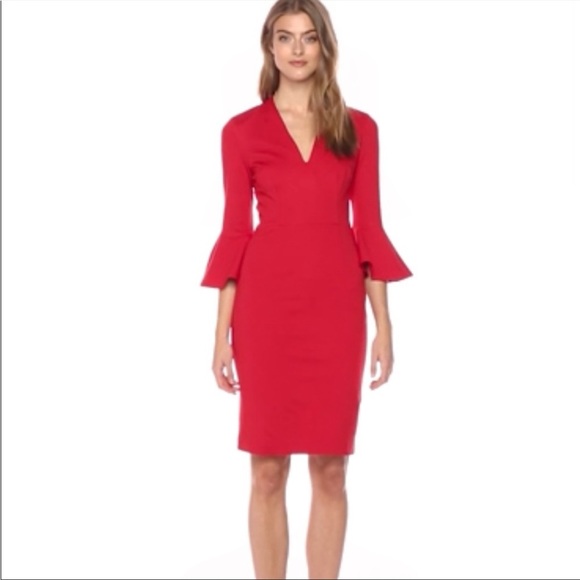 Trina Turk Red Lane V neckline bell sleeve sheath dress size fits like a 4 - Picture 2 of 13